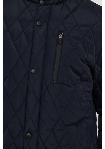 Sivaist Erkek Lacivert Standart Fit Normal Kesim Içi Kürklü Dik Yaka Çıtçıtlı Dolgulu Desenli Overcoat-Lacivert