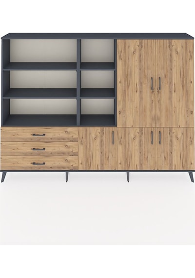 Arges Dolap 11 Raflı 3 Çekmeceli 5 Kapaklı 220x30x163 Antrasit-ça Antrasit-çam