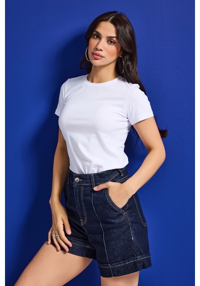 Itsbasic Kadın Beyaz S6-2 Bisiklet Yaka %100 Organik Pamuk Esnek Kumaş T-shirt