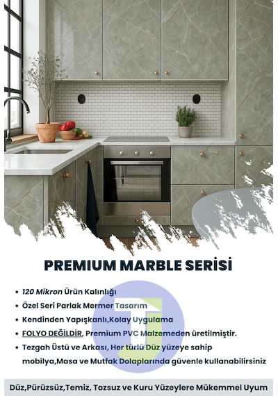 Technojet Kendinden Yapışkanlı Mermer Desen Folyo Tezgah Mutfak Banyo Duvar Kaplama 60cmx100cm