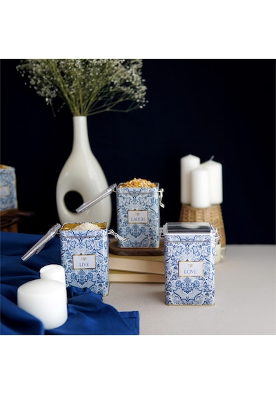 Azulejos Desenli Dikdörtgen Kilitli Saklama Kabı 3 Lü Set 7.5 X 10 X 15 Cm Live, Love, Laugh Çok Renkli