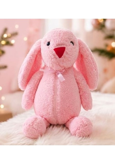 Uyku Arkadaşım Papyonlu Uzun Kulak Bunny Peluş Tavşan 65 Cm Pembe 000 Açık Krem