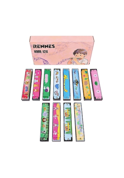 Rennes Hmr-12x 12'li Çocuklara Özel 16 Delikli Mızıka Seti Desenli
