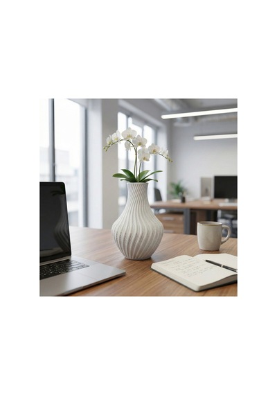 Beyaz Mermer Dokulu Spiral Tasarım Dekoratif Vazo Ve Saksı - Modern 3d Baskı 20x13 Cm Mermer