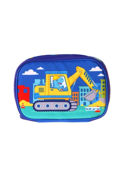 Kaukko Kids Dinazor Ve İş Makinesi Baskılı Mavi - Sarı Erkek Çocuk Organizer Kalem Çantası - Kalemlik - L5374