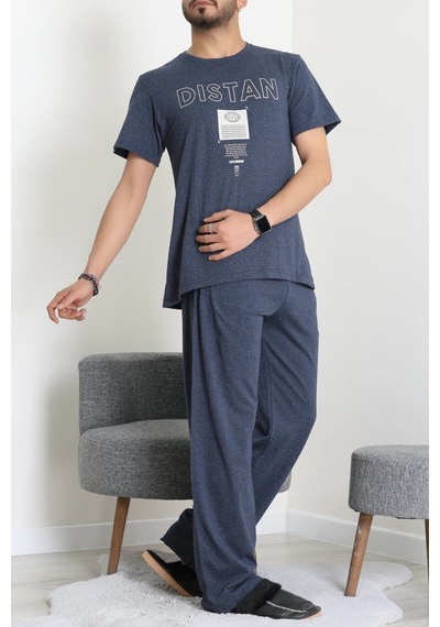 Modi Kısa Kollu Süprem Erkek Pijama Takımı İndigo - 70946.1961. Açık Bej - Siyah