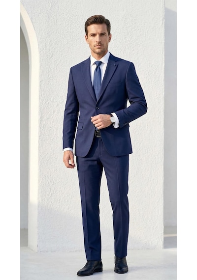 Tk 6893erkek Klasik 2 Li Takım Elbise 2 Düğmeli Slim Fit Esnek Kumaş Çift Yırtmaçlı 7 Drop Lacivert