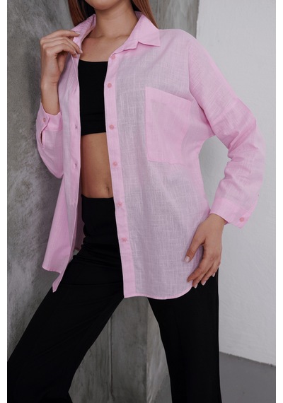Paw Garage Kadın London Keten Tek Cepli Oversize Gömlek, Premium Kalite Keten Gömlek Pembe Paw Garage Kadın London Keten Tek Cepli Oversize Gömlek, Premium Kalite Keten Gömlek Pembe