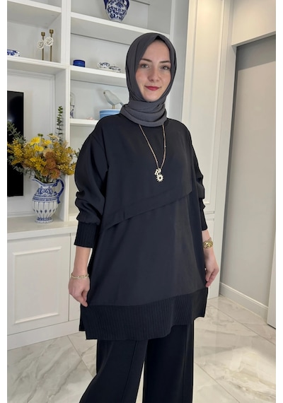 Rabia Şamlı Miray Triko-modal Pantolonlu Takım Siyah Normal
