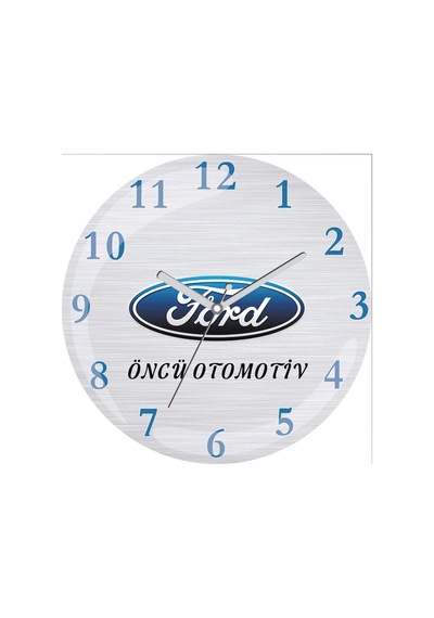 Kişiye Özel Ford Araba Logo Bombeli Gerçek Cam Sessiz Duvar Saati Çok Renkli
