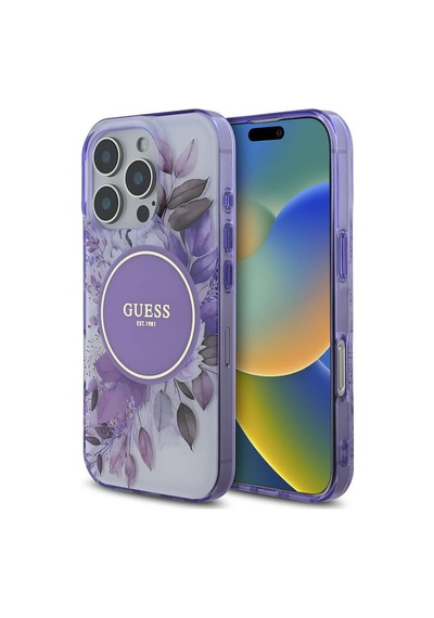 Apple iPhone 16 Pro Uyumlu Kılıf Guess Lisanslı Magsafe Şarj Özellikli Flower Tonal Circle Mor