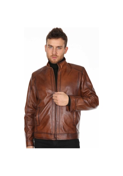 Deriwork Hakiki Deri Taba Erkek Deri Mont Yandan Cepli Fermuarlı Deri Ceket Taba Deriwork Hakiki Deri Taba Erkek Deri Mont Yandan Cepli Fermuarlı Deri Ceket Taba