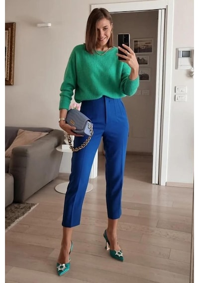 Madmext Saks Önü Biyeli Yüksek Bel Kadın Pantolon Mg2425 Saks