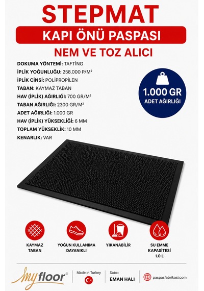 Nem Alıcı Toz Tutucu Çamur Sıyırıcı Pvc Taban Ve Pvc Bordürlü Setra Antrasit Çelik Halılı Kapı Önü Paspası
