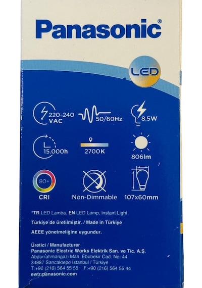 Panasonic 8,5w 60w 2700k Sarı Işık E27 Duylu Led Ampul 4 Adet
