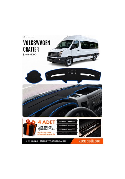 Volkswagen Crafter 2006-2014 Uyumlu Torpido Örtüsü, Torpido Kılıfı - Siyah-mavi - Mb020