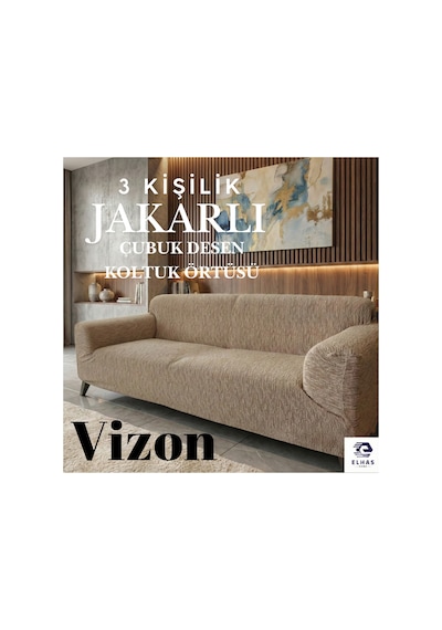 Jakarlı 3 Kişilik Lastikli Kanepe Örtüsü Lastikli Koltuk Örtüsü Koltuk Kılıfı Çubuk Desen Vizon - 808552754 Vizon