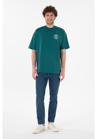 U.S. Polo Assn. Erkek Oversize Fit Bisiklet Yaka Koyu Yeşil Tişört 50305904-VR101