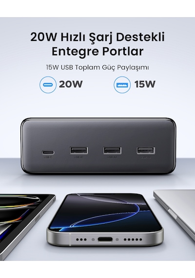 Ugreen 6 Lı Akım Korumalı Grup Priz, 20w Usb-c, Usb-a Çıkışlı Şarj İstasyonu, 1.5 M Kablolu, 75141 1,5 m