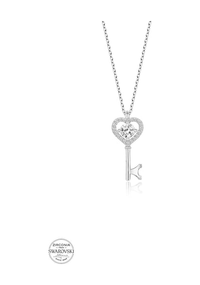 Swarovski Zirconia Kadın Kalp Anahtarı Gümüş Kolye