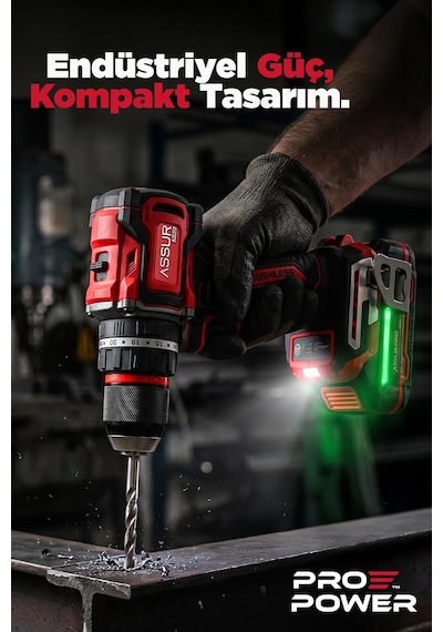 Assur 3095 21V Pro Seri Kömürsüz Çift Akülü Şarjlı Darbeli Matkap