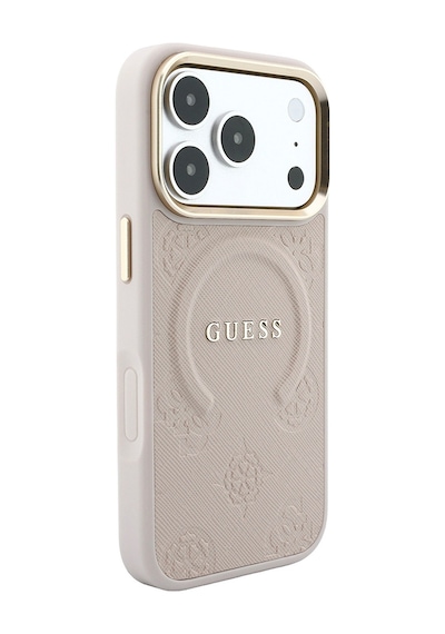 Apple iPhone Uyumlu 18 Pro Max Kılıf Guess Lisanslı M-safeli Yazı Logolu C-magnet Pu Deri Peony Kapak Pembe