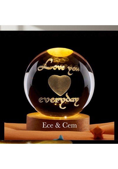 Kişiye Öze Büyük Boy Işıklı Ahşap Kaideli Love You Everyday Temalı Cam Küre 8cm