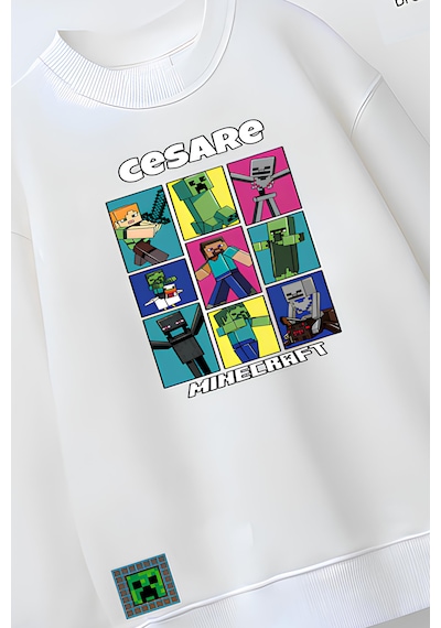 Belyakidswear Tam Kalıp Oversize Erkek Çocuk Pamuğa Pamuk 3 İplik Kumaş Min2 Tasarım Sweatshirt Beyaz