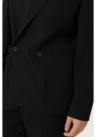Antioch Relax Fit Kruvaze Kapama Erkek Teknik Blazer Ceket Siyah