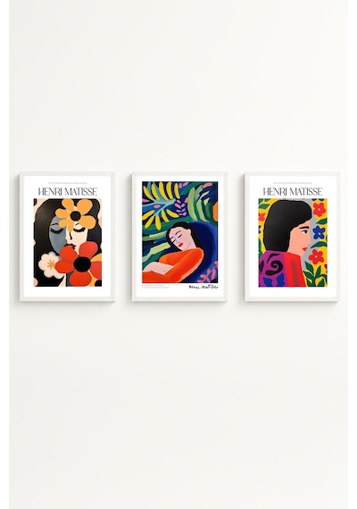Beyaz Ahşap Çerçeveli Henri Matisse Tablo Seti Huhu541