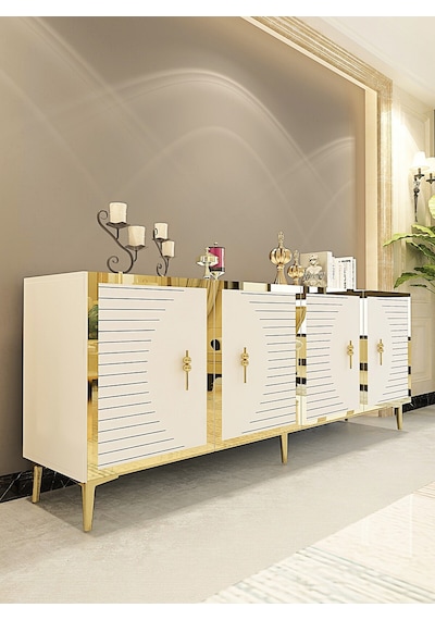 Ka1801bg Tuna Konsol, Tv Sehpası Beyaz-gold 180cm Beyaz