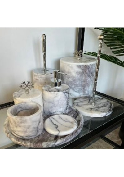Bnlk12000 Leylak 8 Li Banyo Seti Dekoratif Mermer Şık Banyo Aksesuarı Minimal