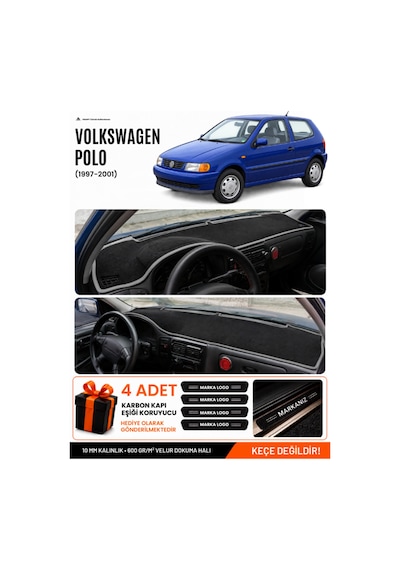 Volkswagen Polo Classic 1997-2001 Uyumlu Torpido Örtüsü, Torpido Kılıfı - Siyah Gri