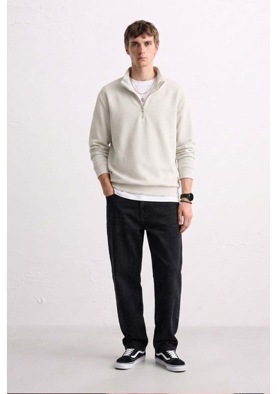 Barrels And Oıl Erkek Yarım Fermuarlı Dik Yaka Sweatshirt - Taş Taş