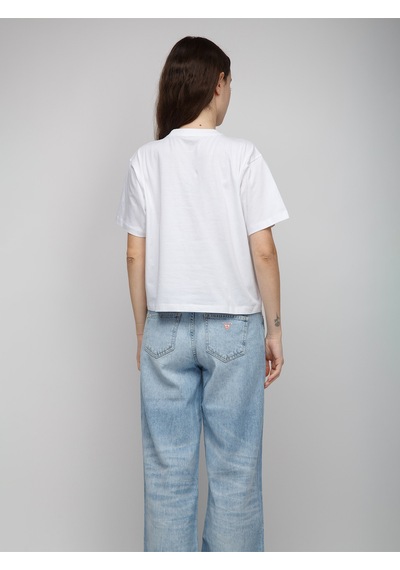 Guess Kadın Boxy Mini Üçgen Logolu T-shirt Beyaz