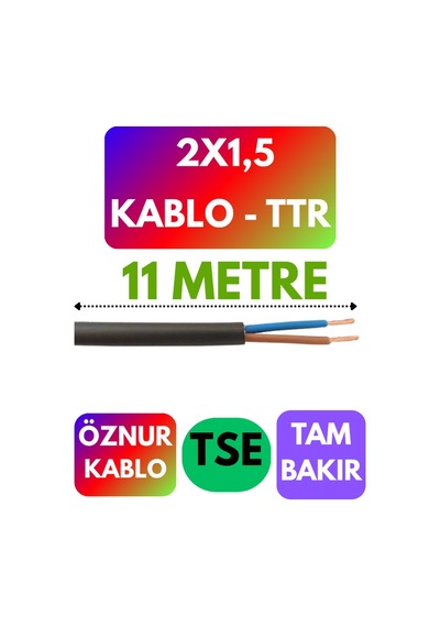Öznur 2x1,5 Ttr Kablo Siyah Metre Seçenekli - 11 Metre