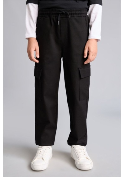 Defacto Pamuklu Kargo Jogger Paça Gabardin Siyah Pantolon Erkek Çocuk F1970a826aubk81 Siyah-bk81
