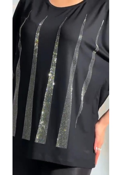 Elaxi :oversize Piramit Taş Detaylı Bluz Siyah