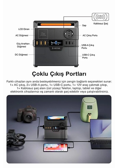 600w Taşınabilir Güç İstasyonu 78000 Mah Kablosuz Şarjlı Solar Destekli App Kontrollü 288wh Kapasite