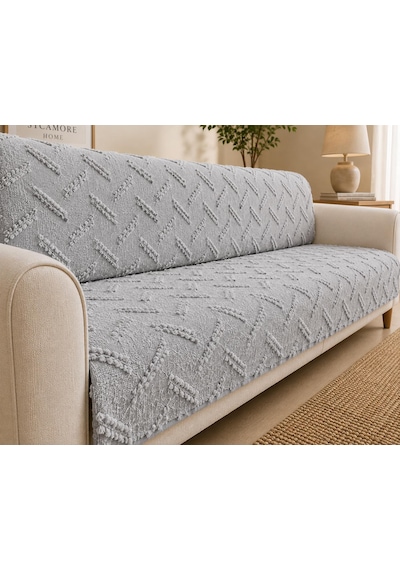 Sycamore Home Koltuk Örtüsü 175x215 Cm Çekyat Örtüsü, Kaymaz, Yıkanabilir, Lüks Kumaş Şönil Jakarlı Açık Gri
