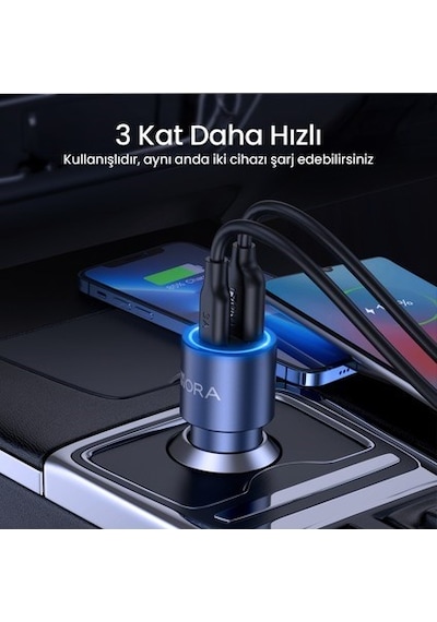 Gar241 Pd+qc Metal Araç Şarj Cihazı 20w+18w - 1m Type-c To Type-c Kablosu - Gri