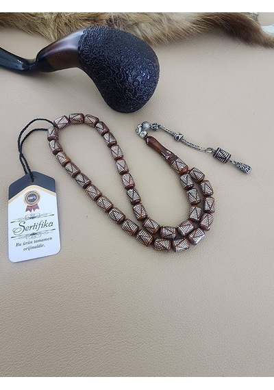 925 Ayar Gümüş Kakmalı 8 X 11 Mm Tane Boıyutlu Özel Usta İşi Kuka Tesbih