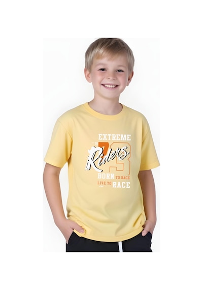 Panios Kids Extreme Riders Baskılı Erkek Çocuk Yuvarlak Yaka Kısa Kollu T-shirt Sarı