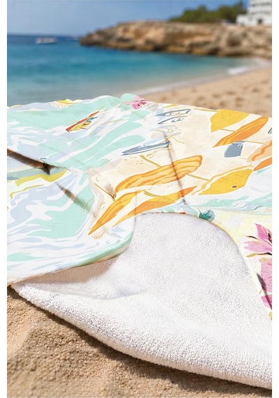 Akdeniz Manzaralı Limon Çiçekli Plaj Havlusu-sicilyan Marine Estetik Hızlı Kuruyan Mikrofiber Havlu Çok Renkli