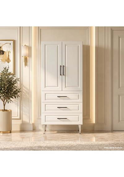Paros Çok Amaçlı Dolap 60 Cm 2 Kapak 3 Çekmece Soft Beyaz - Çok Amaçlı Erzak Dolabı Bej