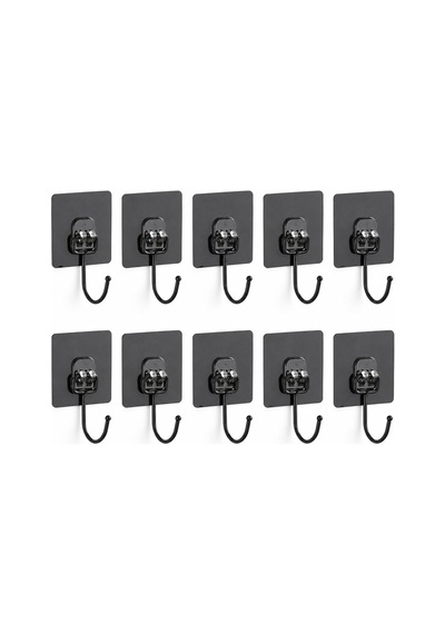 Orret Home 10 Adet Güçlü Yapışkanlı Askı, Delmeden Montaj Siyah Duvar Askılığı, Banyo Mutfak Havlu Anahtar Çanta Askısı, 6,5 X 6,5 Cm Yapışkanlı Kanca Seti 12 Izgara