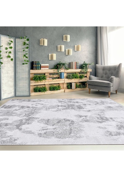Çam Halı Crea Plus Galaxy Blossom 13621 Krem Gri Eskitme Desenli Makine Halısı