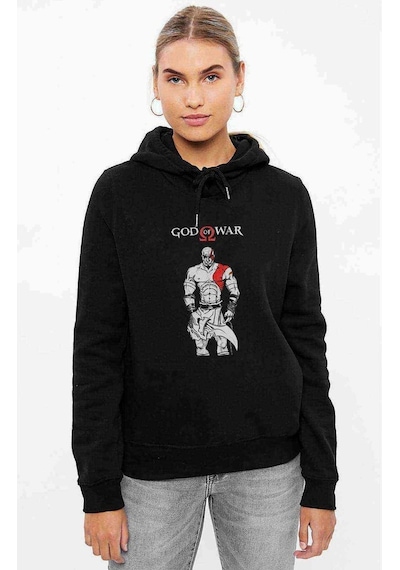 God Of War Baskılı Siyah Kadın Kapşonlu Sweashirt (528753813)