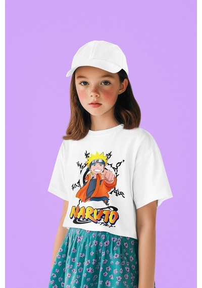 Sevbano Unisex Naruto Baskılı Anime Çizgi Film Çocuk Tişört 1-12 Yaş Beyaz