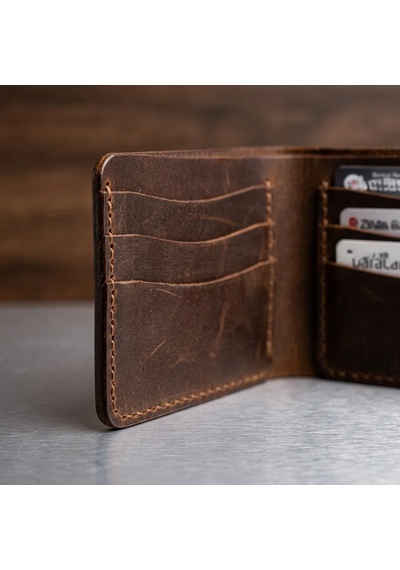 Natderi %100 Hakiki Deri Vintage Erkek Cüzdan - Kahverengi El Dikişi Klasik Model Cüzdan Taba